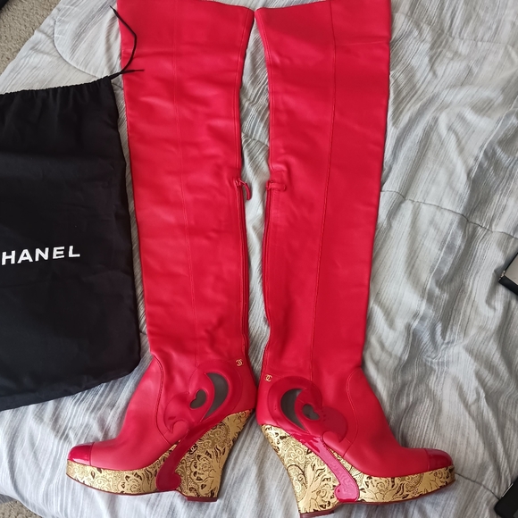CHANEL PARIS MOSCOU Red Thigh High Boots - Picture 11 of 11